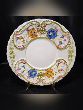 Italian Majolica Floral Embossed Serving Plate 10” Hand Painted Platter